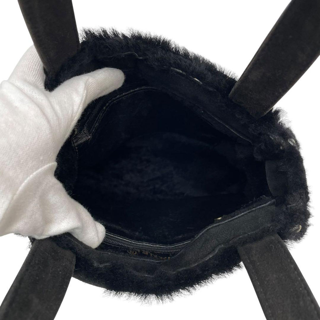Chanel Shearling Suede Leather Fur Hand Bag Compact — view 7