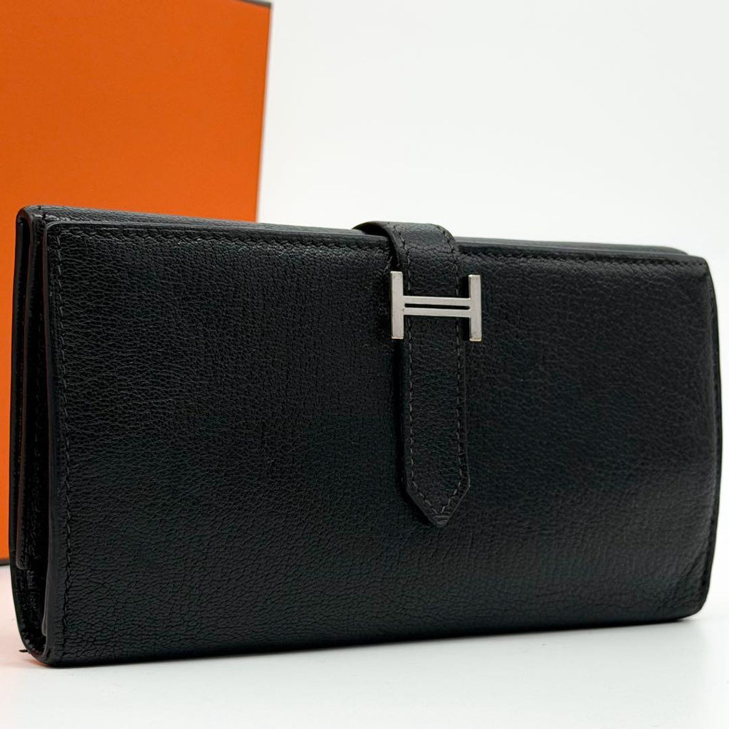 Hermes Bearn Dupri Chevre Trifold Wallet Black