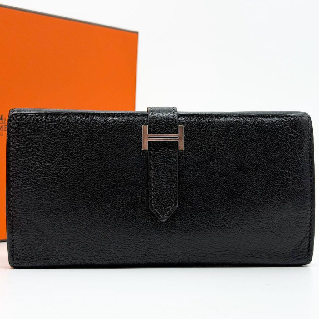 Hermes Bearn Dupri Chevre Trifold Wallet Black — view 2
