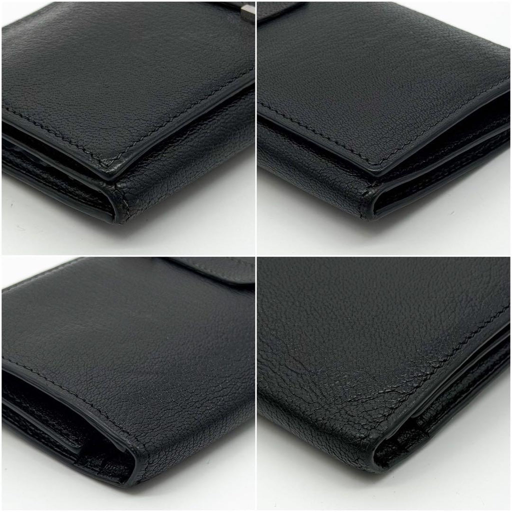 Hermes Bearn Dupri Chevre Trifold Wallet Black — view 5