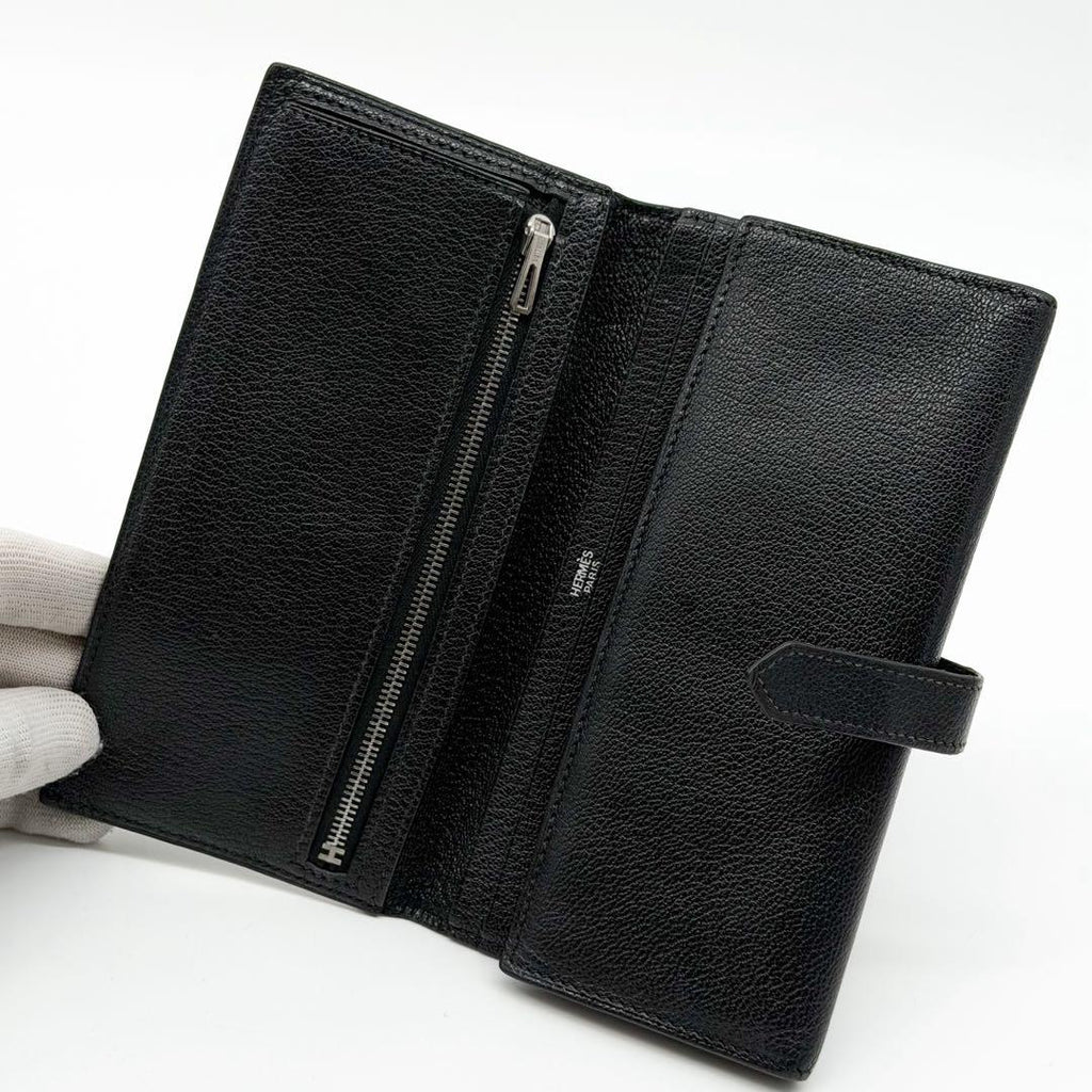 Hermes Bearn Dupri Chevre Trifold Wallet Black — view 7