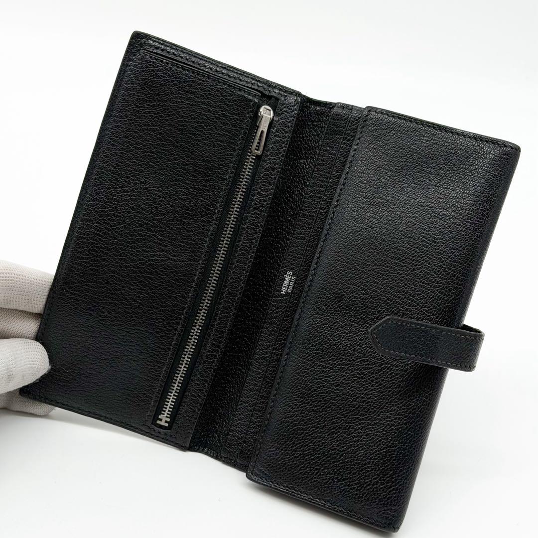 Hermes Bearn Dupri Chevre Trifold Wallet Black — view 7