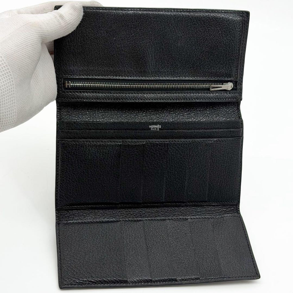 Hermes Bearn Dupri Chevre Trifold Wallet Black — view 8