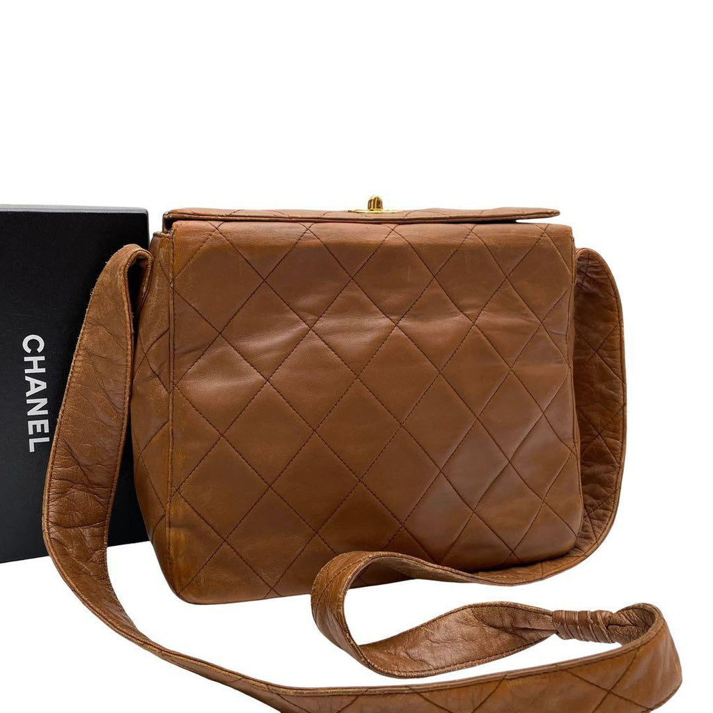 Chanel Lambskin Quilted Shoulder Bag CC Logo Brown