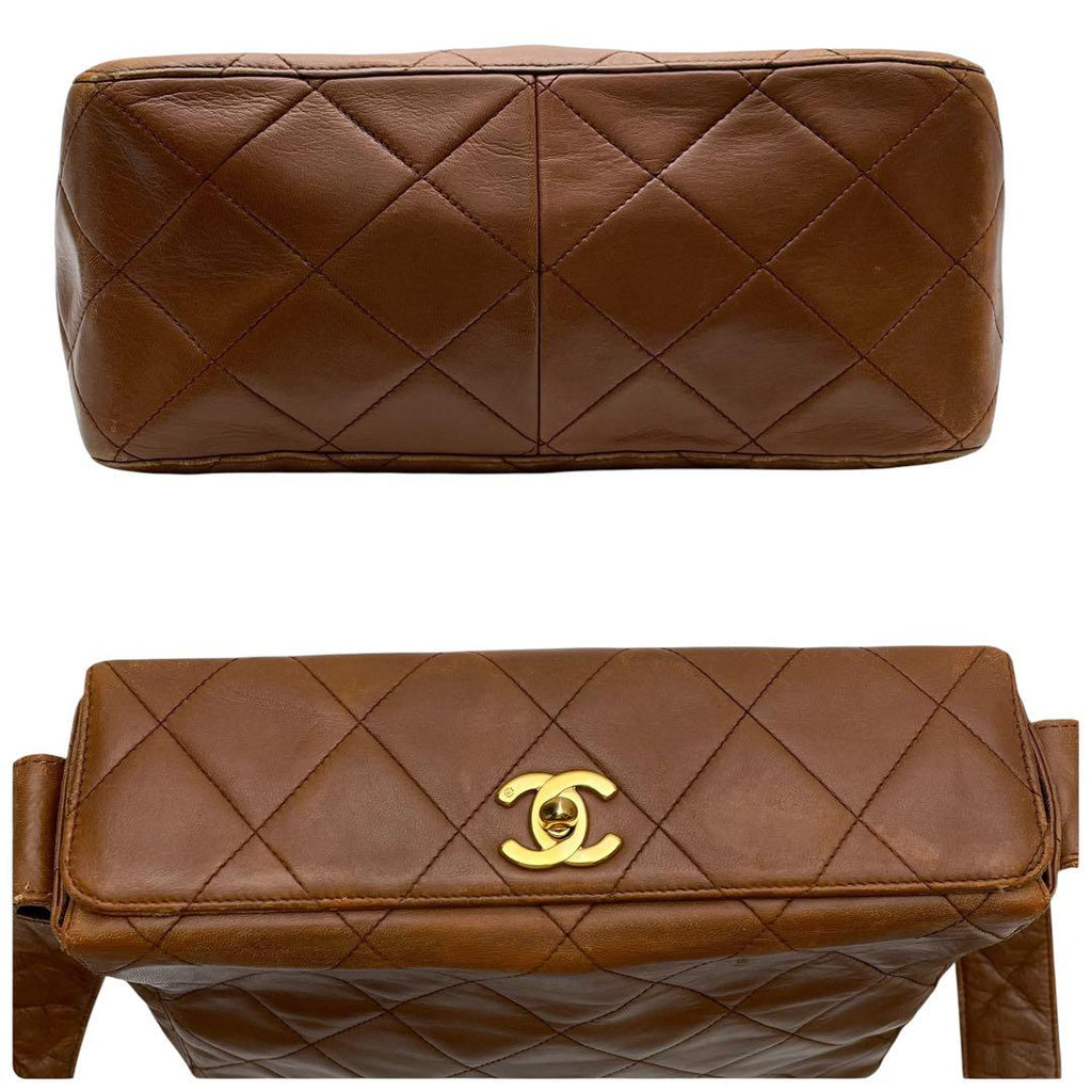 Chanel Lambskin Quilted Shoulder Bag CC Logo Brown — view 4