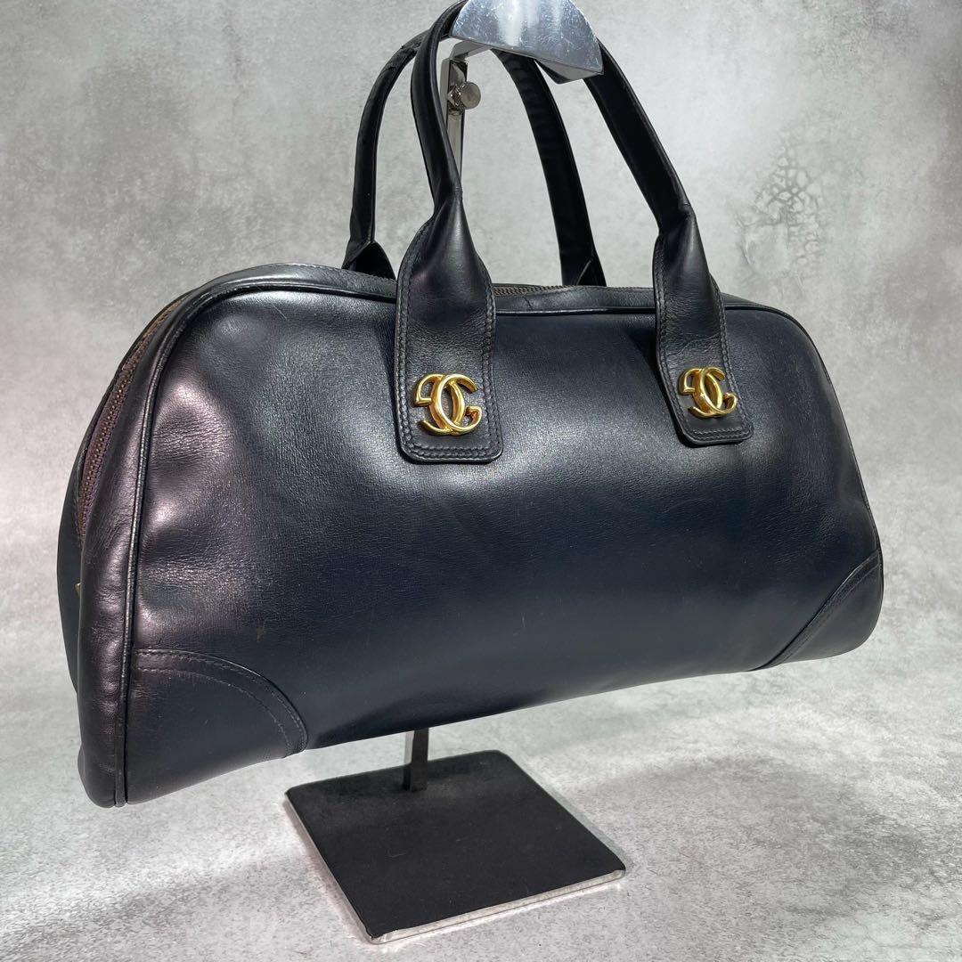 Gucci Handbag Black Leather Logo Gold