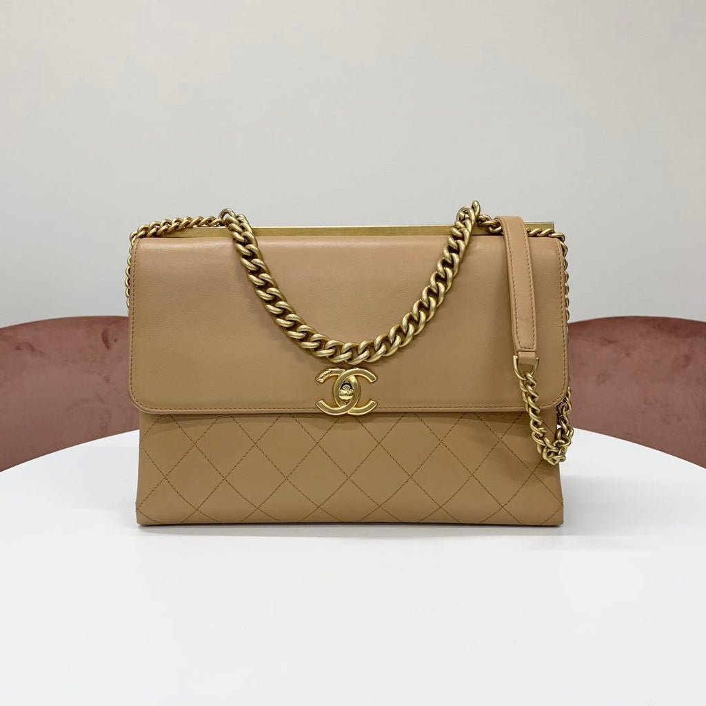 Chanel Quilted Turnlock CC Logo Leather Shoulder