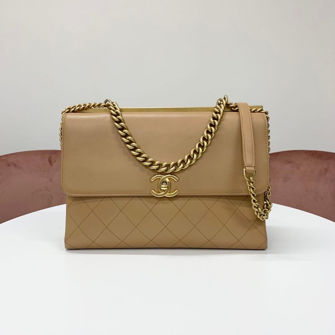 Chanel Quilted Turnlock CC Logo Leather Shoulder