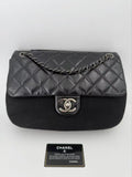Chanel Leather Wool Felt Quilted Flap Bag