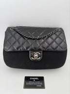 Chanel Leather Wool Felt Quilted Flap Bag