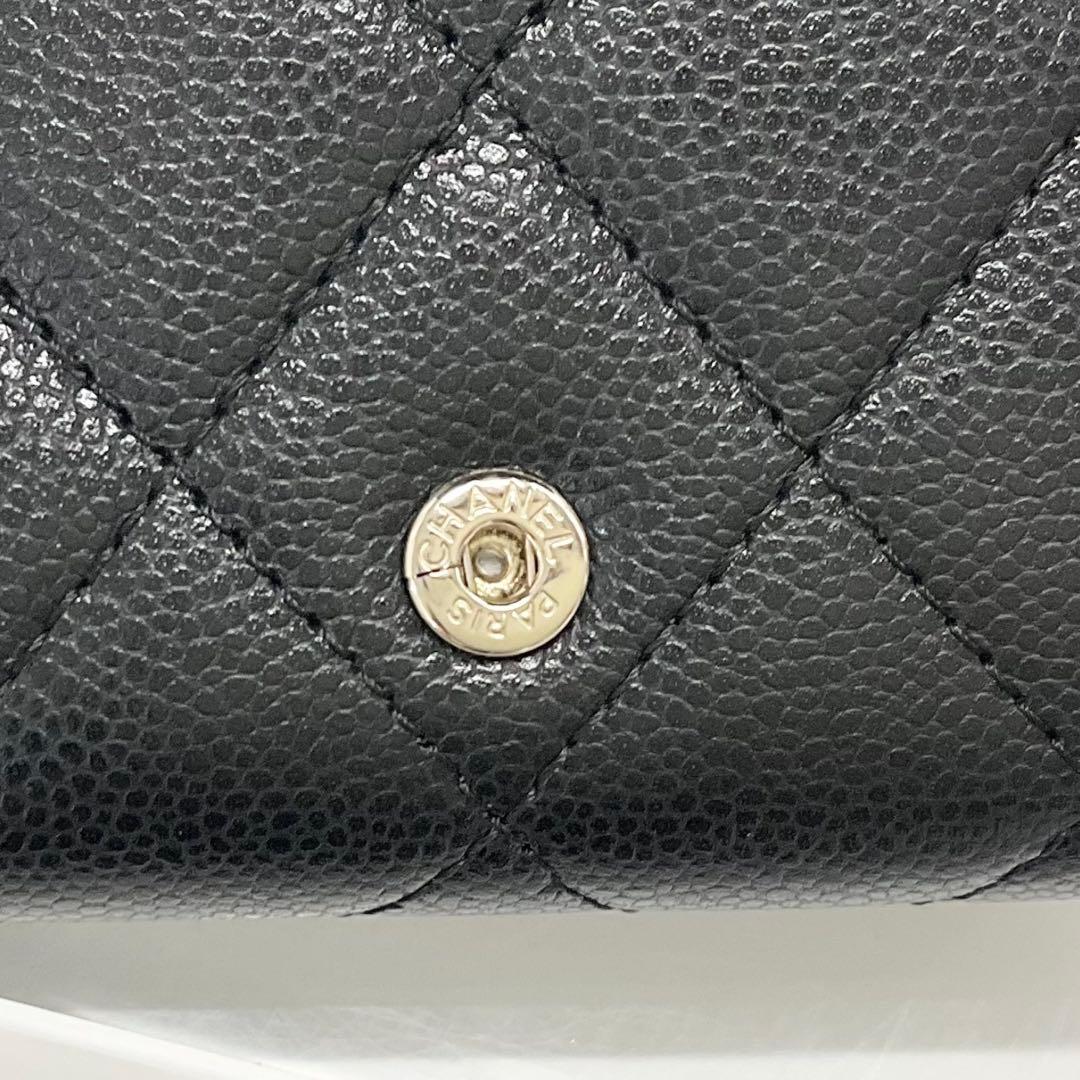 Chanel Caviar Leather CC Logo Quilted Classic Trifold Wallet — view 7