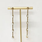 Celine Triomphe Pearl Long Earrings Gold — view 8