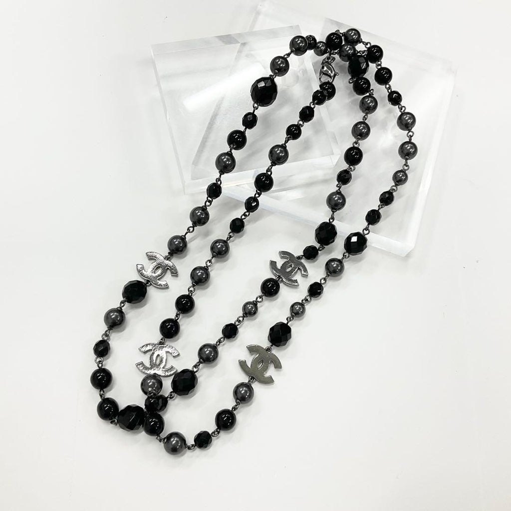 Chanel Necklace CC Logo Pearl Long Black