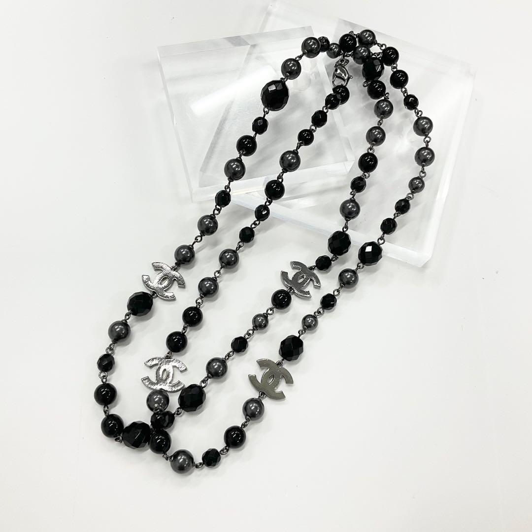 Chanel Necklace CC Logo Pearl Long Black