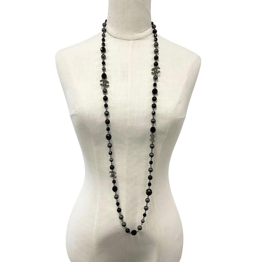 Chanel Necklace CC Logo Pearl Long Black — view 8