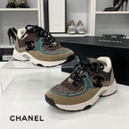 Chanel CC Logo Mesh Suede Leather Sneakers Brown