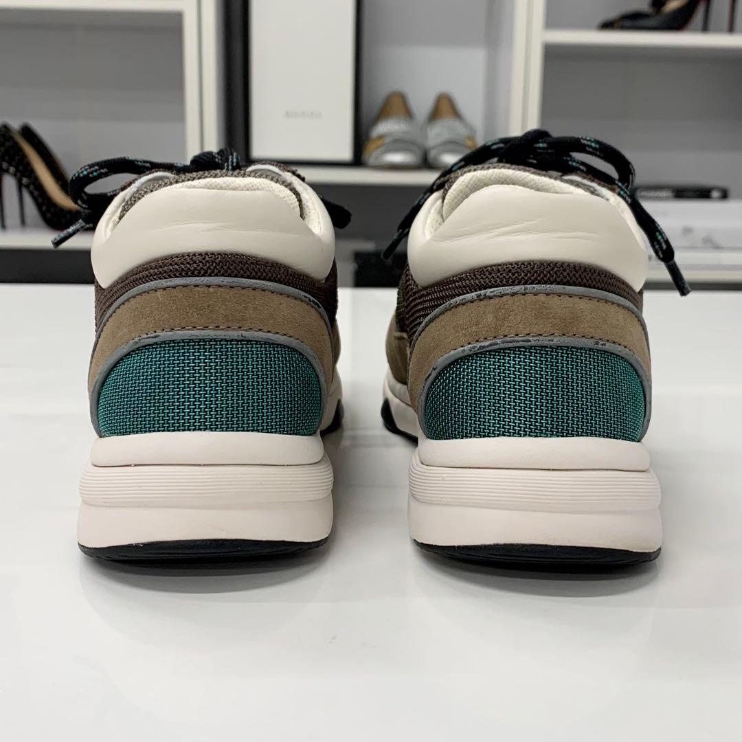 Chanel CC Logo Mesh Suede Leather Sneakers Brown — view 6