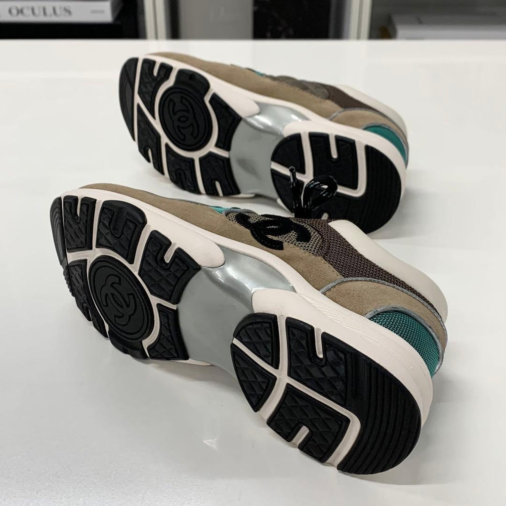 Chanel CC Logo Mesh Suede Leather Sneakers Brown — view 7
