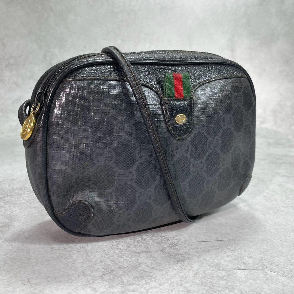 Gucci GG Sherry Line Shoulder Bag Black Leather