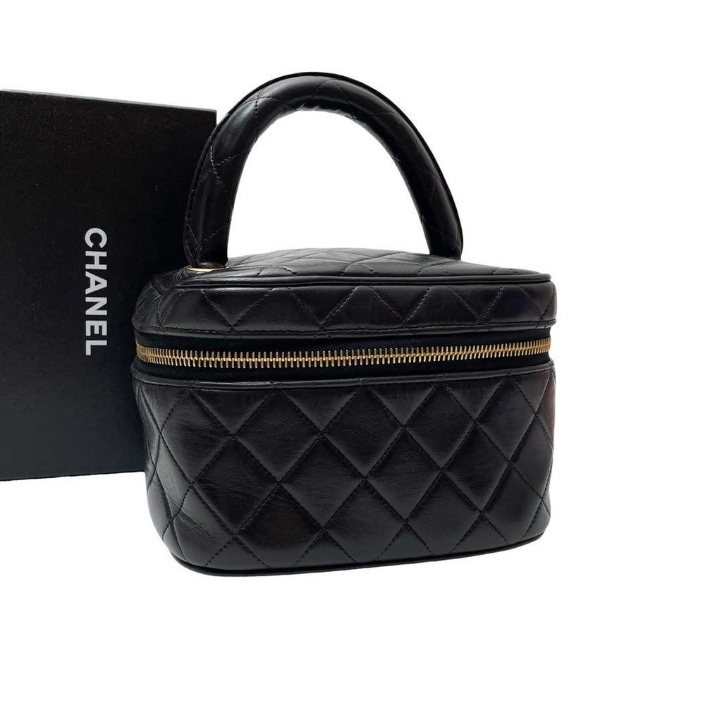Chanel Quilted Lambskin Hand Bag Vanity Black