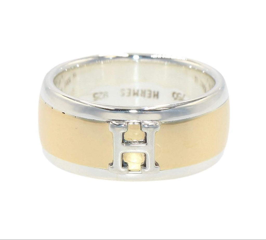 Hermes 49 18k Yellow Gold Logo Ring