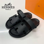 Hermes Chypre Leather Velcro Strap Flat Sandals