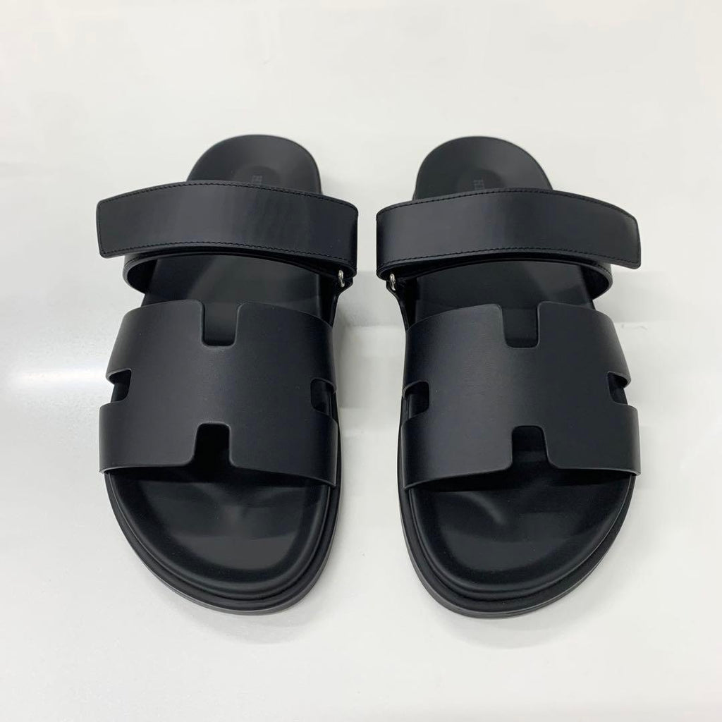Hermes Chypre Leather Velcro Strap Flat Sandals — view 2