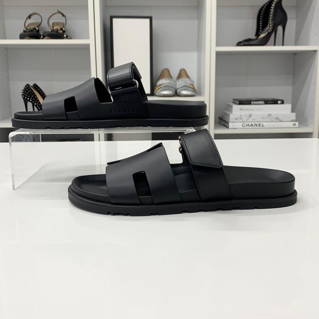 Hermes Chypre Leather Velcro Strap Flat Sandals — view 3