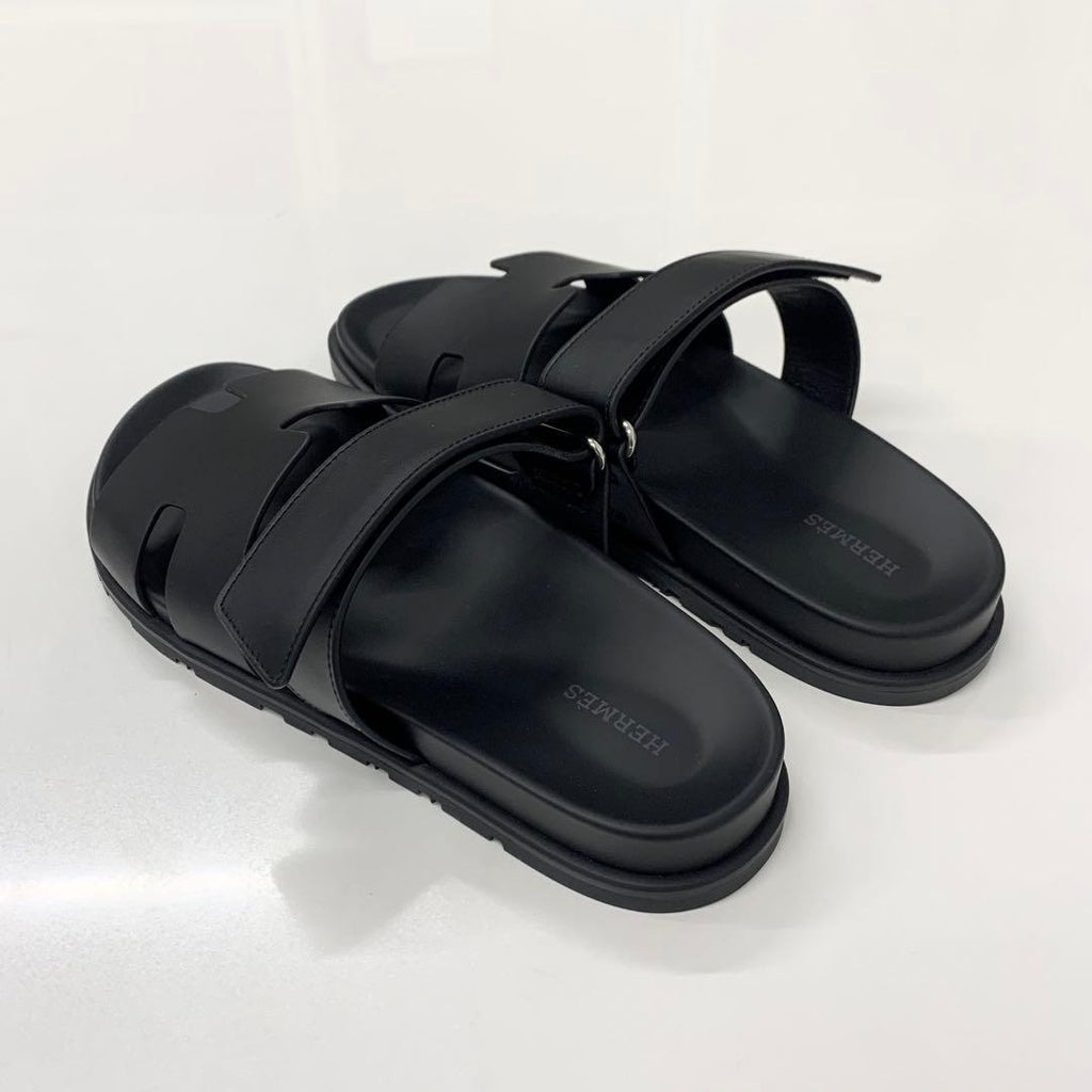 Hermes Chypre Leather Velcro Strap Flat Sandals — view 4