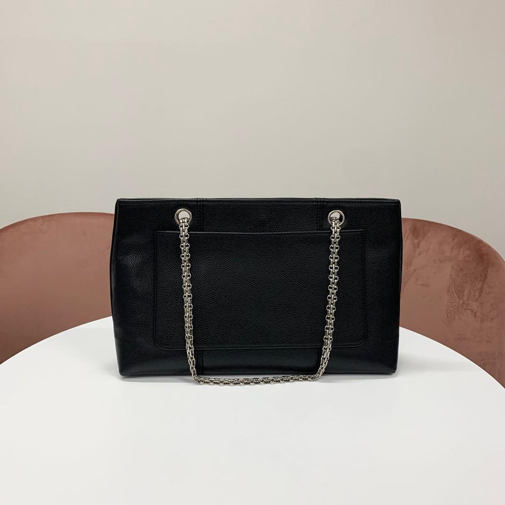 Chanel Caviar Leather CC Logo Chain Tote Black — view 3