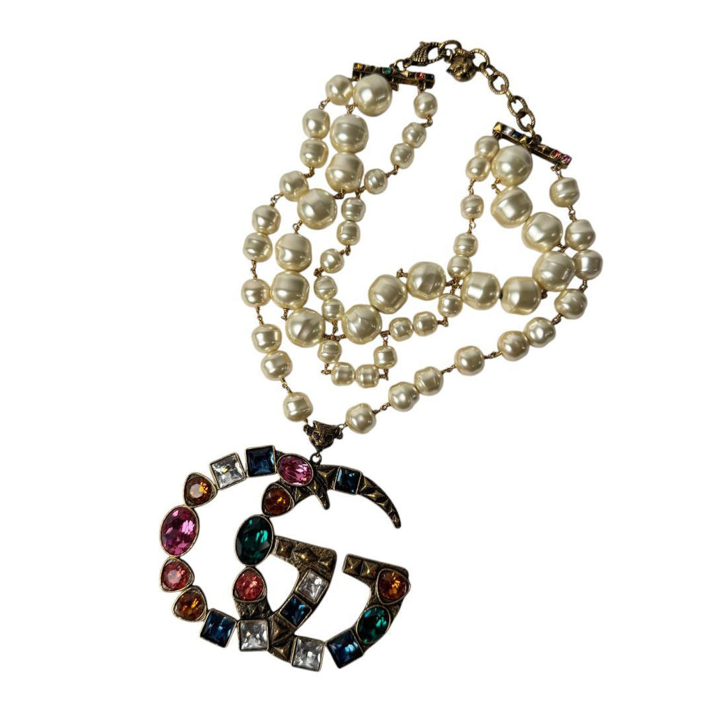 Gucci GG Logo Necklace Faux Pearl Color Stone — view 2