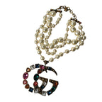 Gucci GG Logo Necklace Faux Pearl Color Stone — view 2