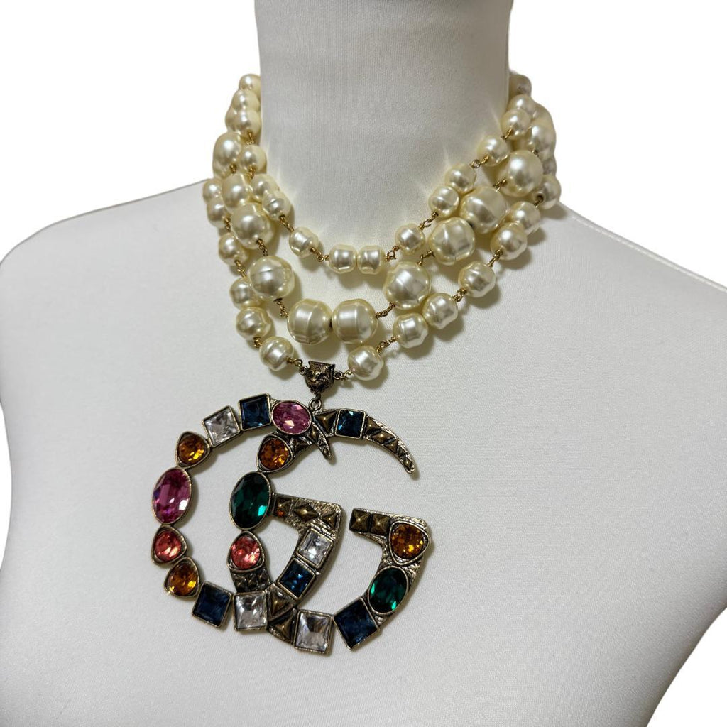 Gucci GG Logo Necklace Faux Pearl Color Stone — view 3