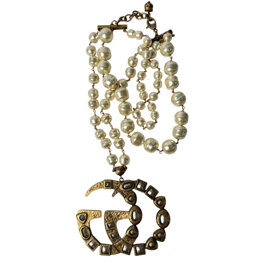 Gucci GG Logo Necklace Faux Pearl Color Stone — view 5