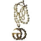Gucci GG Logo Necklace Faux Pearl Color Stone — view 5