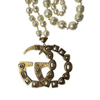 Gucci GG Logo Necklace Faux Pearl Color Stone — view 6