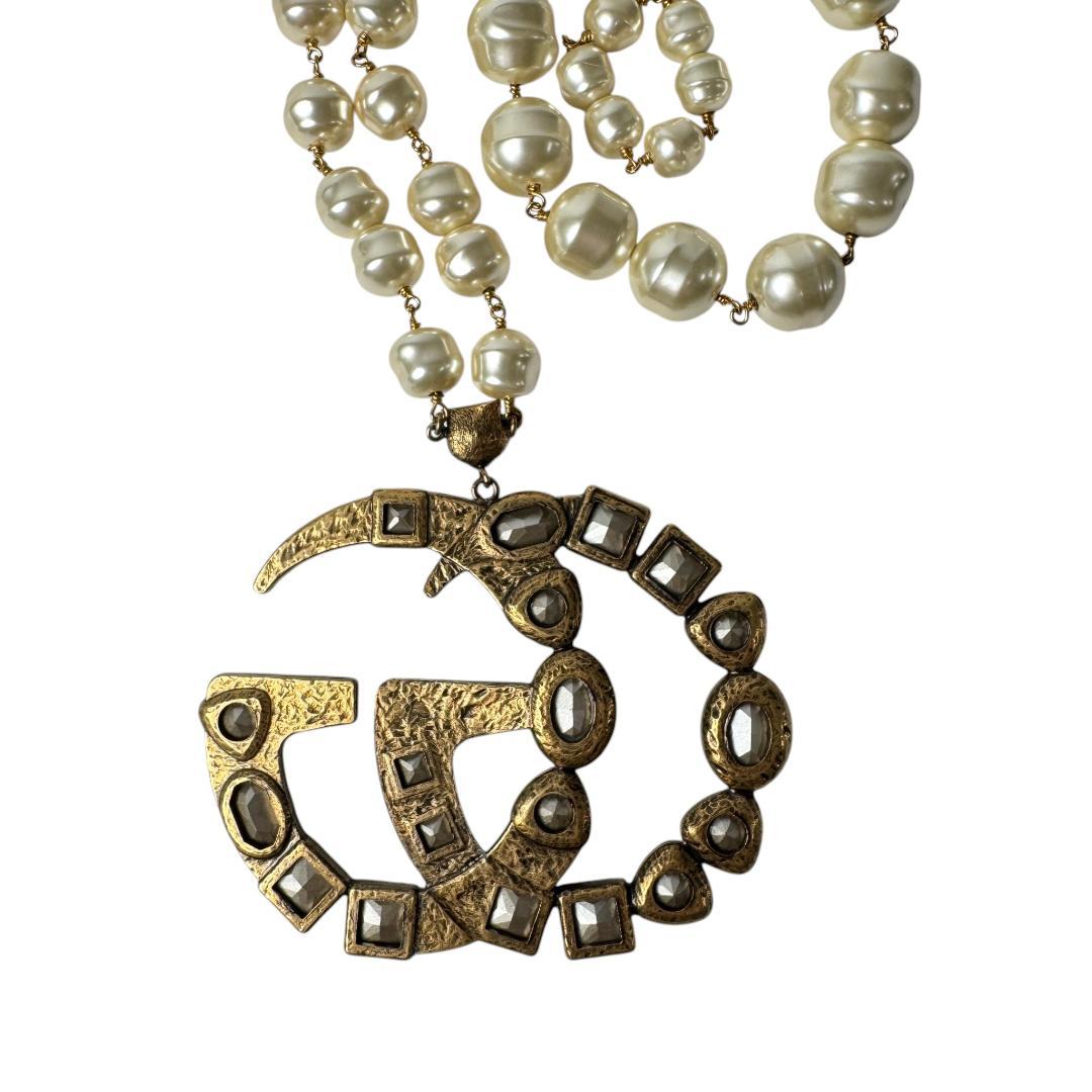 Gucci GG Logo Necklace Faux Pearl Color Stone — view 6