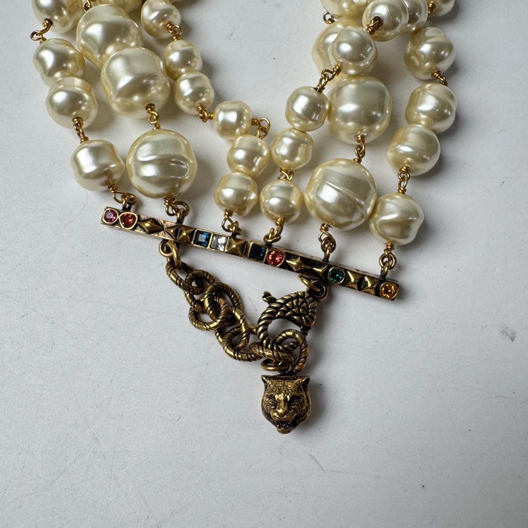 Gucci GG Logo Necklace Faux Pearl Color Stone — view 9