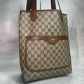 Gucci GG Sherry Line Tote Brown Leather Logo