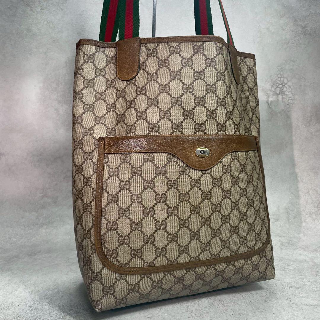 Gucci GG Sherry Line Tote Brown Leather Logo