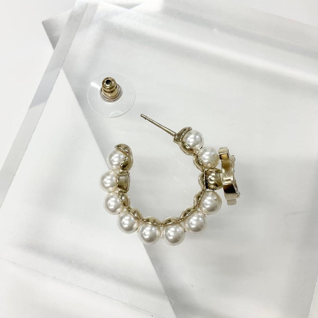 Chanel Earrings CC Logo N5 Pearl Rhinestone Hoop — view 4