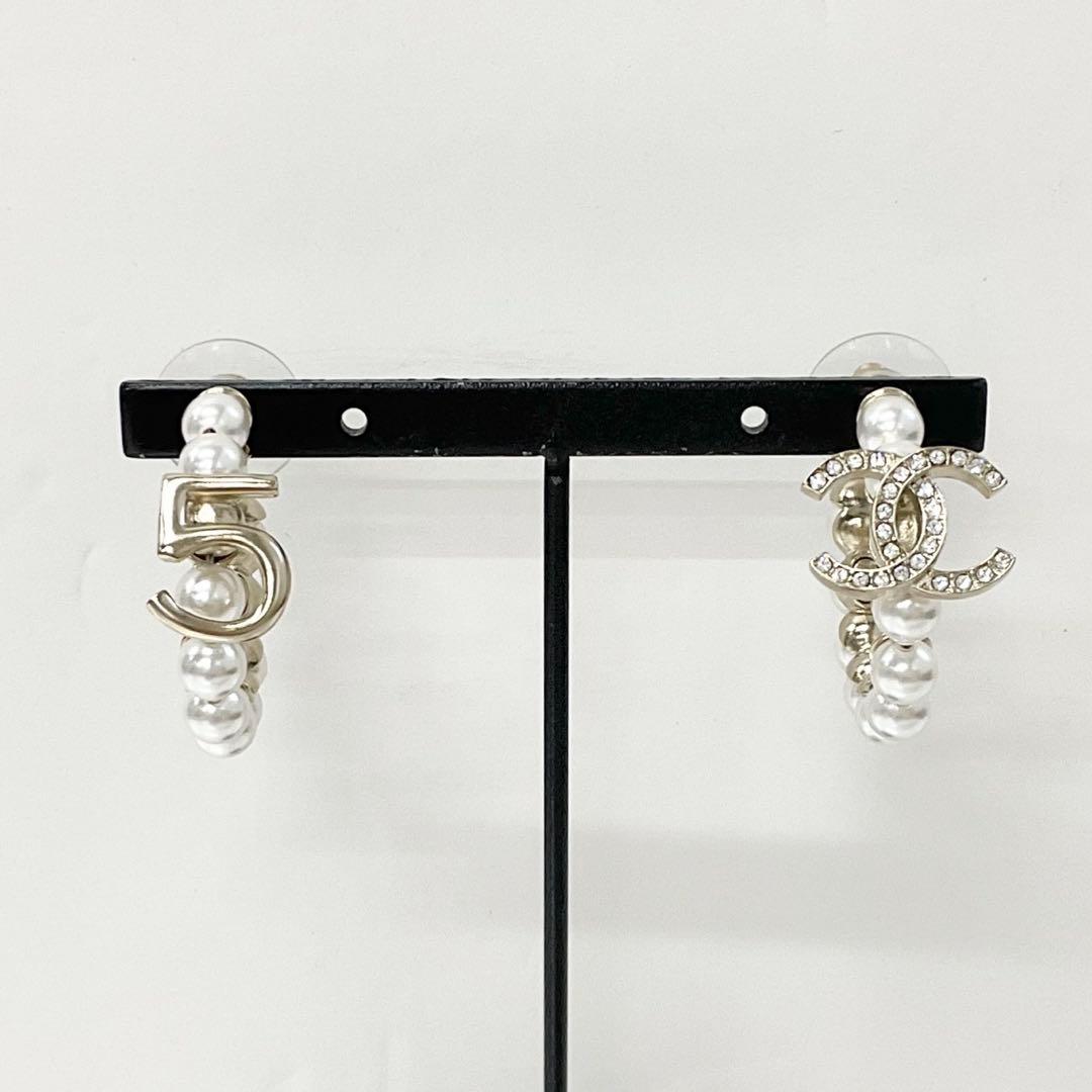Chanel Earrings CC Logo N5 Pearl Rhinestone Hoop — view 6