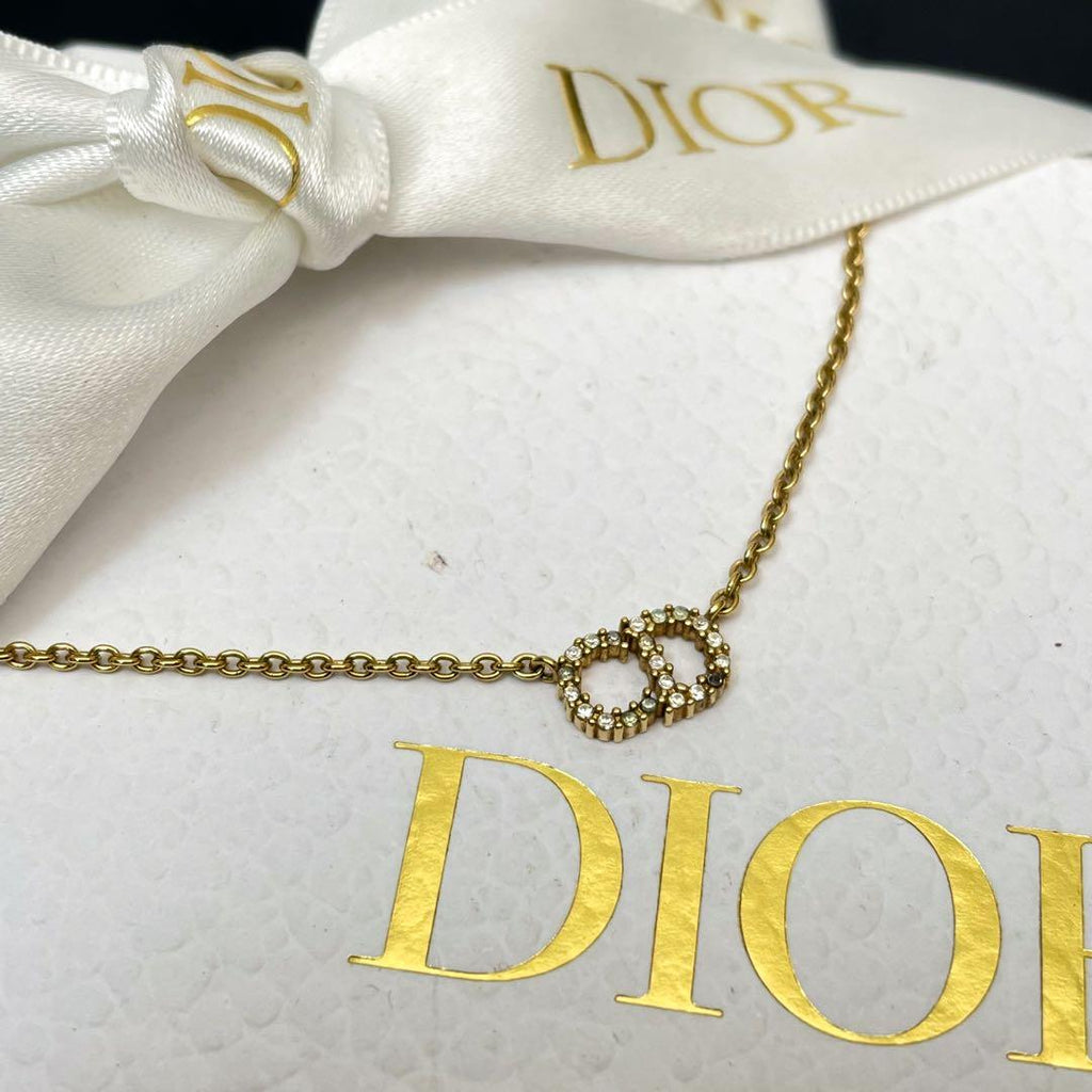 Dior Clair D Lune CD Logo Necklace Rhinestone