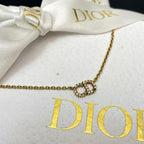 Dior Clair D Lune CD Logo Necklace Rhinestone