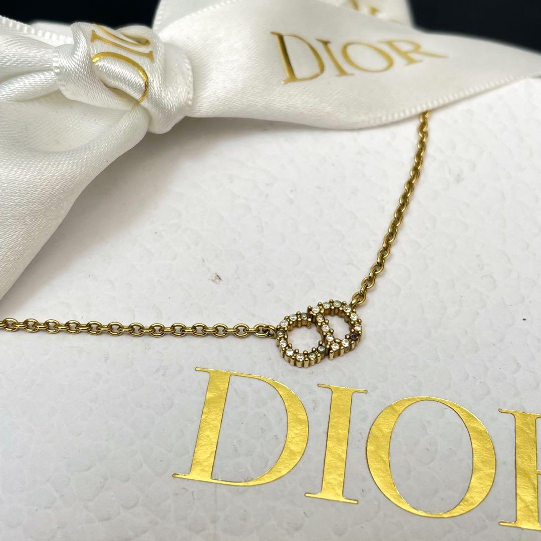 Dior Clair D Lune CD Logo Necklace Rhinestone
