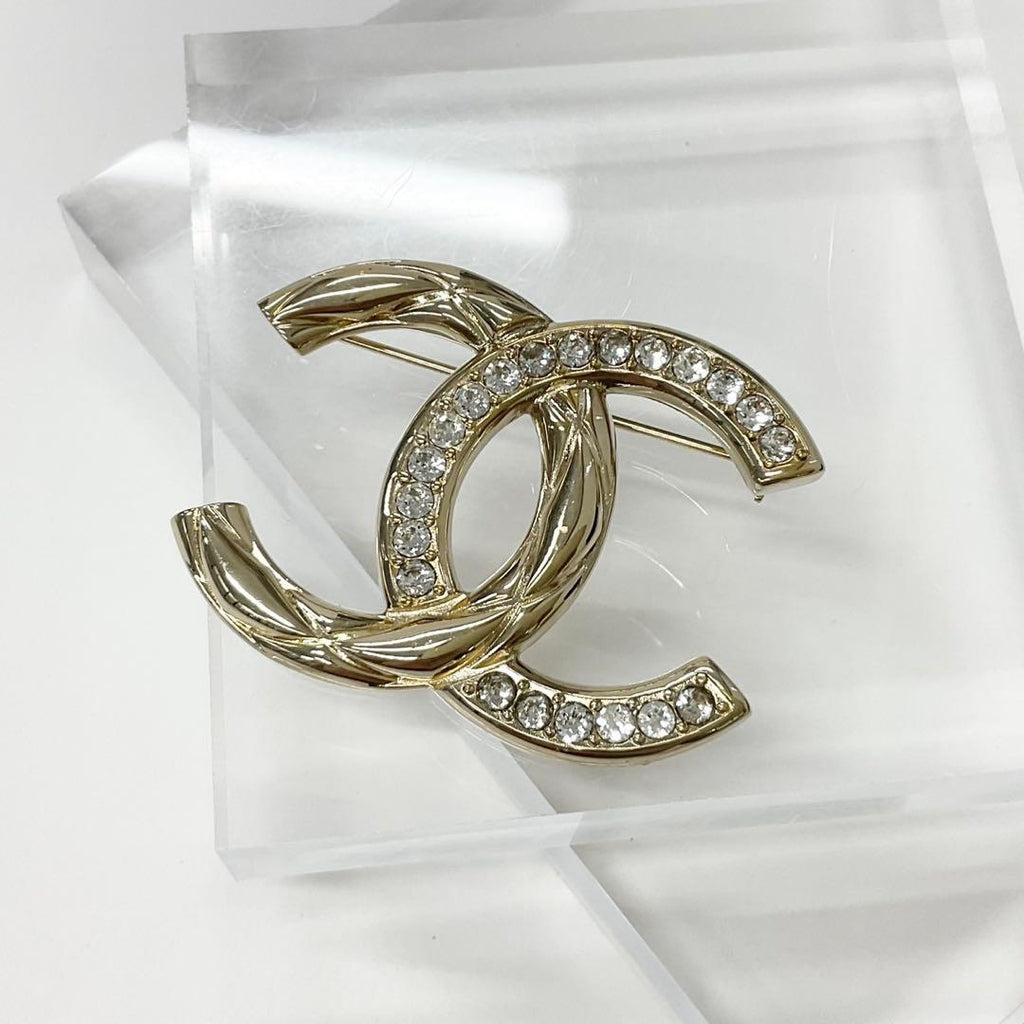 Chanel Brooch CC Logo Rhinestone Gold