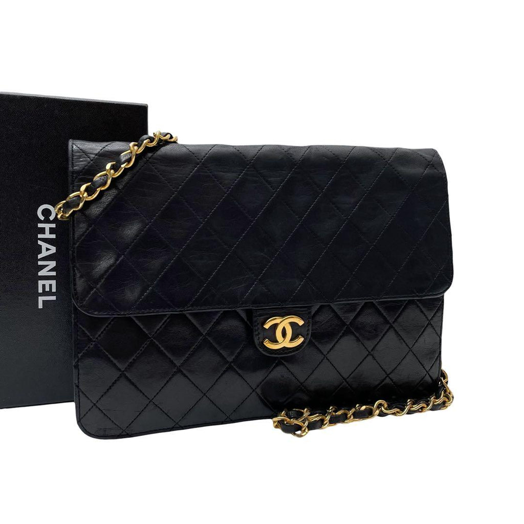 Chanel Quilted Lambskin Chain Shoulder Bag CC Logo Black