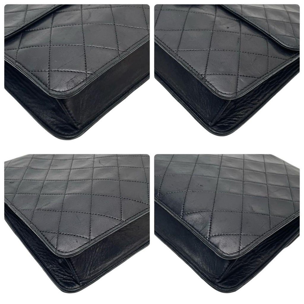 Chanel Quilted Lambskin Chain Shoulder Bag CC Logo Black — view 6