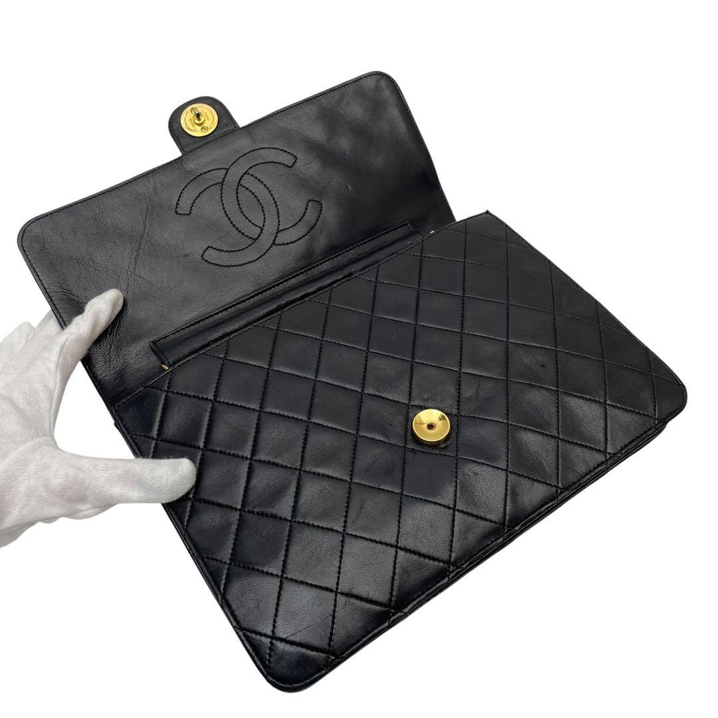 Chanel Quilted Lambskin Chain Shoulder Bag CC Logo Black — view 7