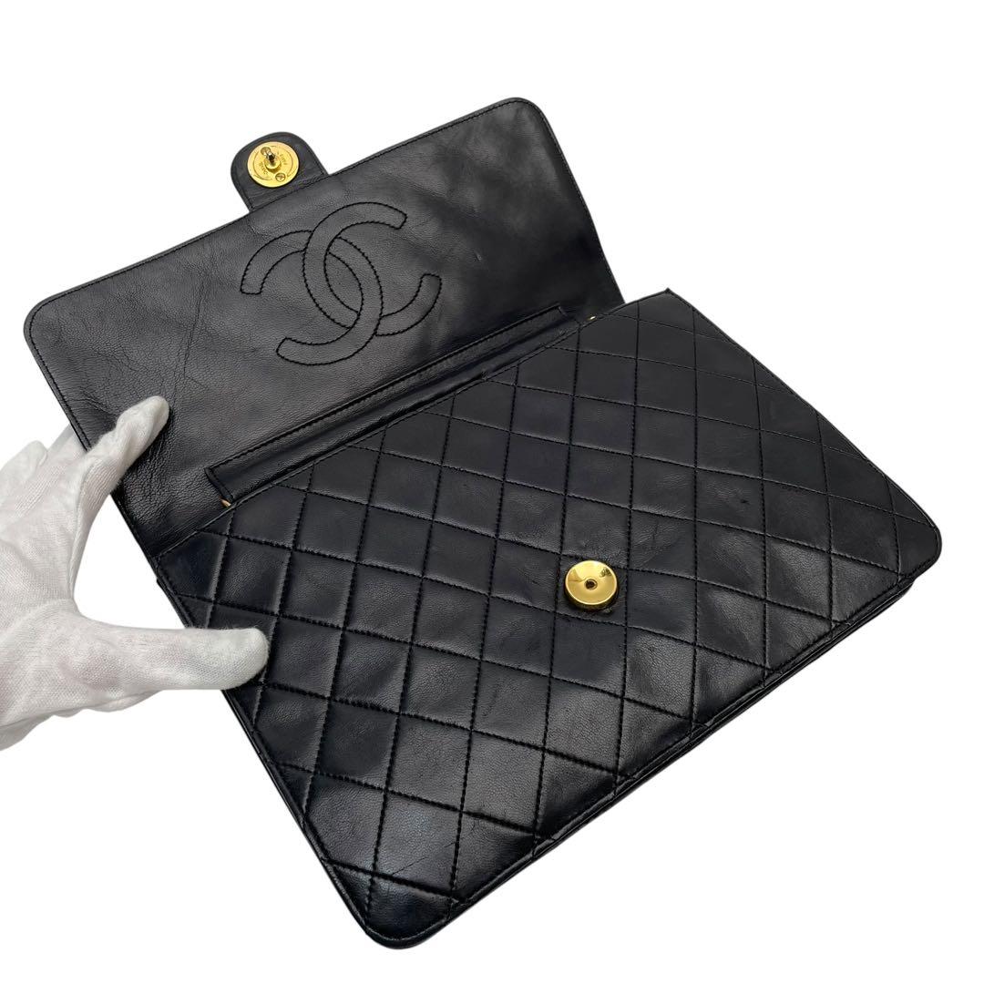 Chanel Quilted Lambskin Chain Shoulder Bag CC Logo Black — view 7